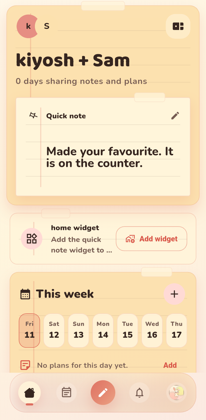 Lovie home with your shared notes, widget and weekly plans
