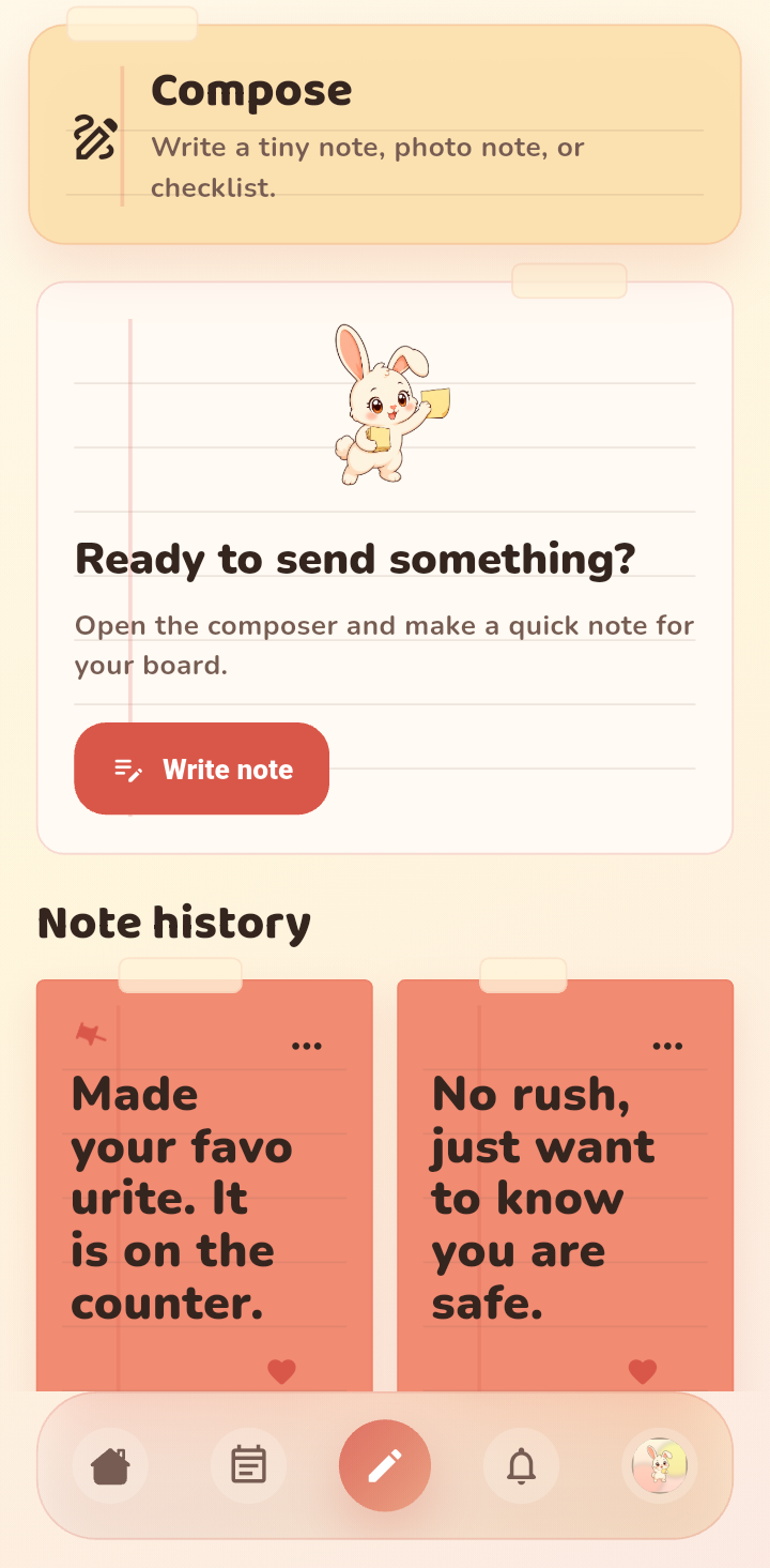 The composer screen with a button to write a note